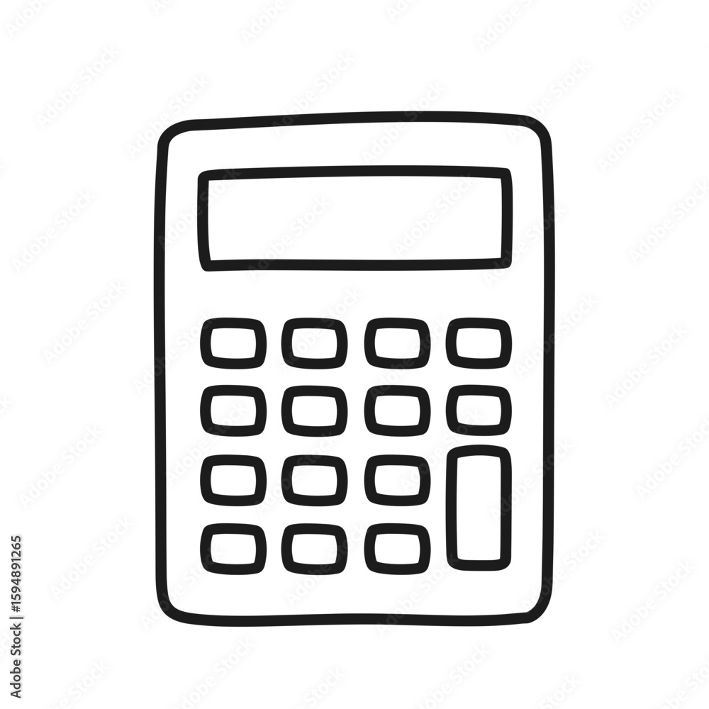Calculator icon in hand-drawn style for education and finance, black Calculator icon in hand-drawn style for education and finance, black