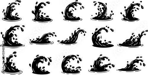 Vector art set of black silhouette tribal fire flower and bird leaf symbols