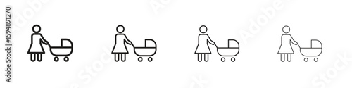 Woman with Baby Stroller icon symbols collection. Vector EPS 10