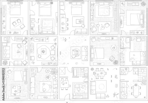 Detailed architectural floor plan of a multi unit residential building
