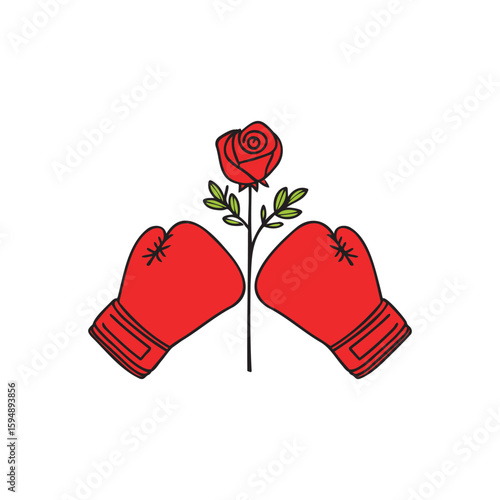 Illustration of boxing gloves with rose flower