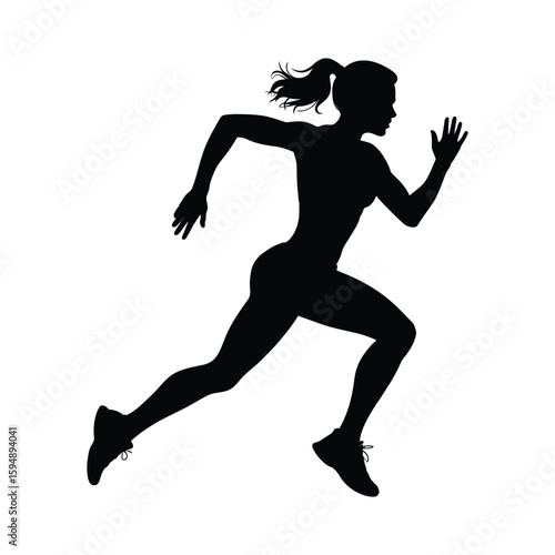 Silhouette of a woman running with her hair in a ponytail