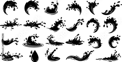 Vector art set of black silhouette tribal fire flower and bird leaf symbols