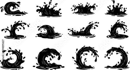 Vector art set of black silhouette tribal fire flower and bird leaf symbols