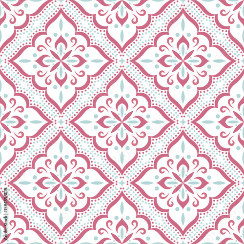 Pink and Mint Seamless Repeating Floral Pattern