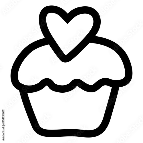 Logo cupcake. Icono magdalena con corazón con líneas
