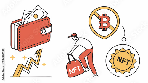 Financial growth with NFT investments. Digital assets, money, and non-fungible token market trend concept.