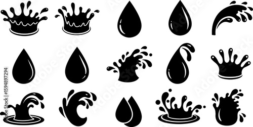 Vector art set of black silhouette tribal fire flower and bird leaf symbols