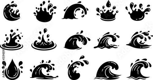 Vector art set of black silhouette tribal fire flower and bird leaf symbols