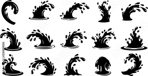 Vector art set of black silhouette tribal fire flower and bird leaf symbols