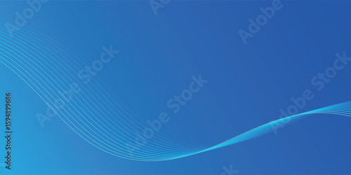 bstract blue long vector banner. Wavy minimal trendy background