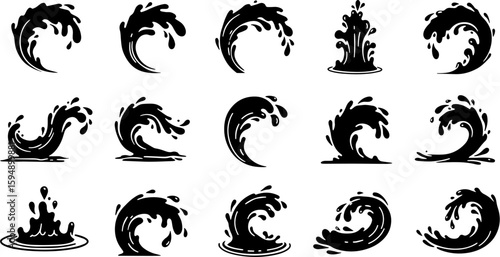 Vector art set of black silhouette tribal fire flower and bird leaf symbols