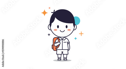 Happy young boy character with backpack ready for school adventures learning and growing daily