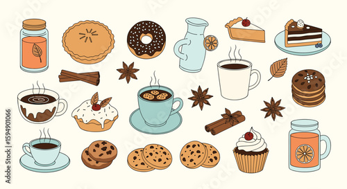 A delightful collection of cozy autumn treats and warm beverages for a perfect fall afternoon