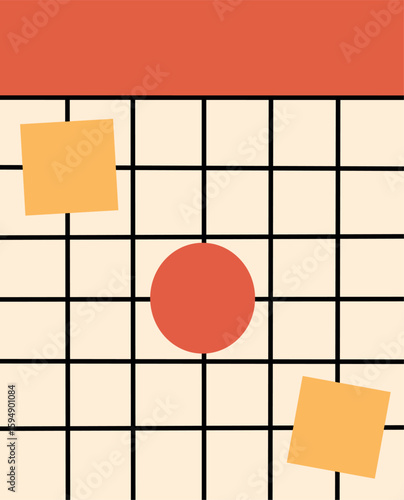 Payday & Bills Calendar.Calendar with payday marked and sticky notes for bill reminders, helping plan ahead.