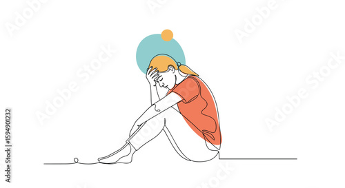 A lonely woman sitting in a fetal position with a distressed expression as she contemplates her difficult life choices and future worries