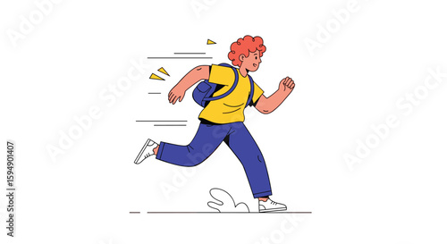 Young person rushing forward with backpack demonstrating swift movement and active lifestyle