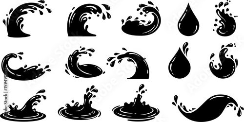 Vector art set of black silhouette tribal fire flower and bird leaf symbols