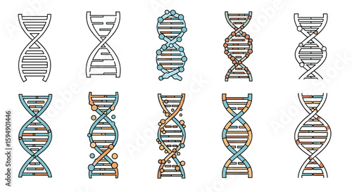 A collection of stylized dna double helix illustrations representing genetic material and scientific research concepts