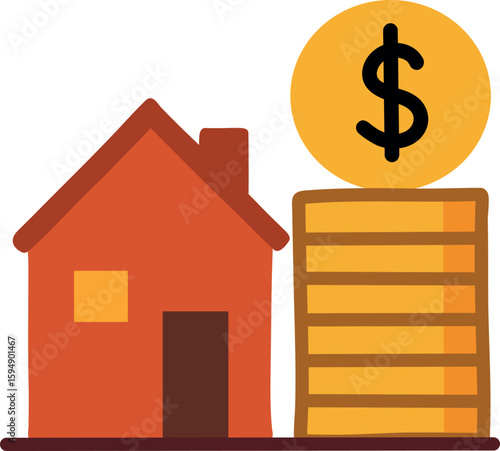 Home & Wealth Growth.A house and stack of coins growing together — symbolizing long-term financial investment and stability.