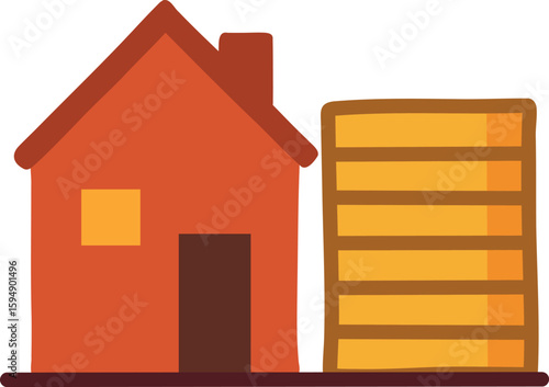 Home & Wealth Growth.A house and stack of coins growing together — symbolizing long-term financial investment and stability.