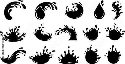 Vector art set of black silhouette tribal fire flower and bird leaf symbols