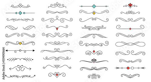Decorative flourish elements and ornamental dividers for elegant design projects and artistic creations