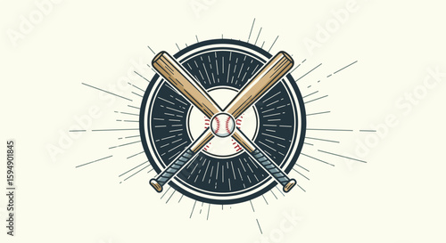 Vintage crossed baseball bats with ball emblem sport emblem illustration