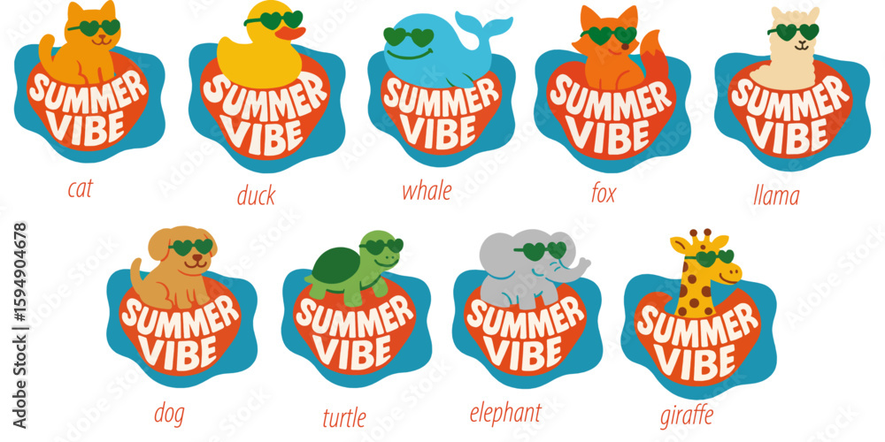 © studio XL - Funny Summer Vibe Animal Stickers – Cute Pets and Safari Creatures in Sunglasses © studio XL - Funny Summer Vibe Animal Stickers – Cute Pets and Safari Creatures in Sunglasses