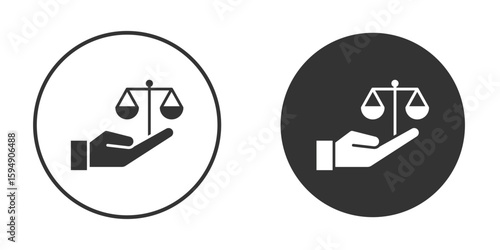Justice scales in Hand icon vector solid icon style illustration. EPS 10 file