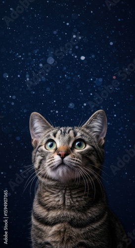 Curious Cat Gazing at Stars