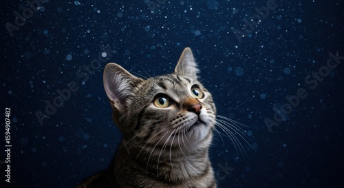 Curious Cat Gazing at Stars