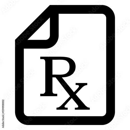Icono receta para farmacia. Símbolo medicamentos. Logo con letras RX en documento