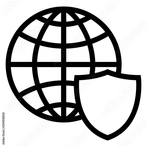 Icono escudo con globo terráqueo con líneas. Logo seguridad global