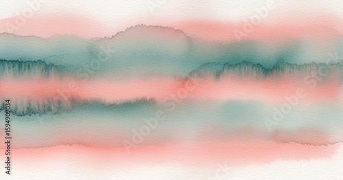 Abstract watercolor painting with blended pink and teal colors on a white background, offering a balanced modern texture great for branding visuals, creative art prints, or gentle editorial layouts.