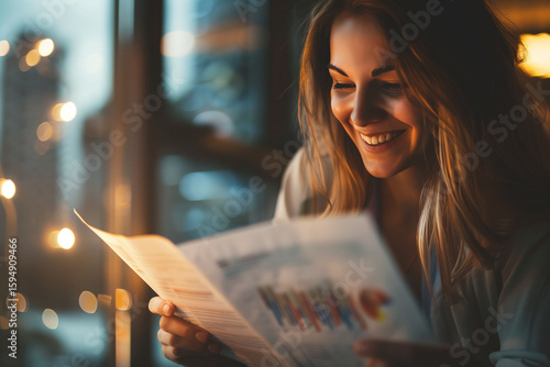 Joyful Woman Reading in Cozy Setting