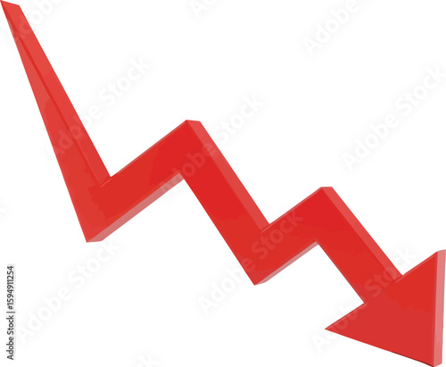 A red arrow pointing downwards in a zig zag pattern against a white background illustration