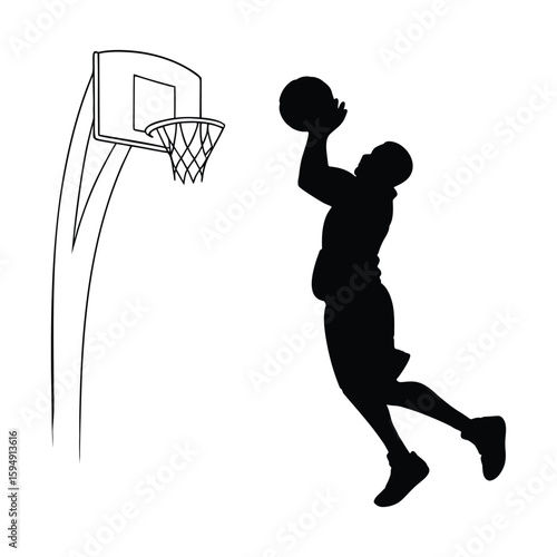 silhouette of basketball player hoop isolated on white background