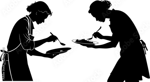 Women Chefs Tasting & Plating Food - Culinary Art Silhouettes