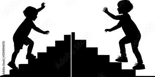 Children Climbing Stairs Silhouettes - Progress, Growth & Childhood Development