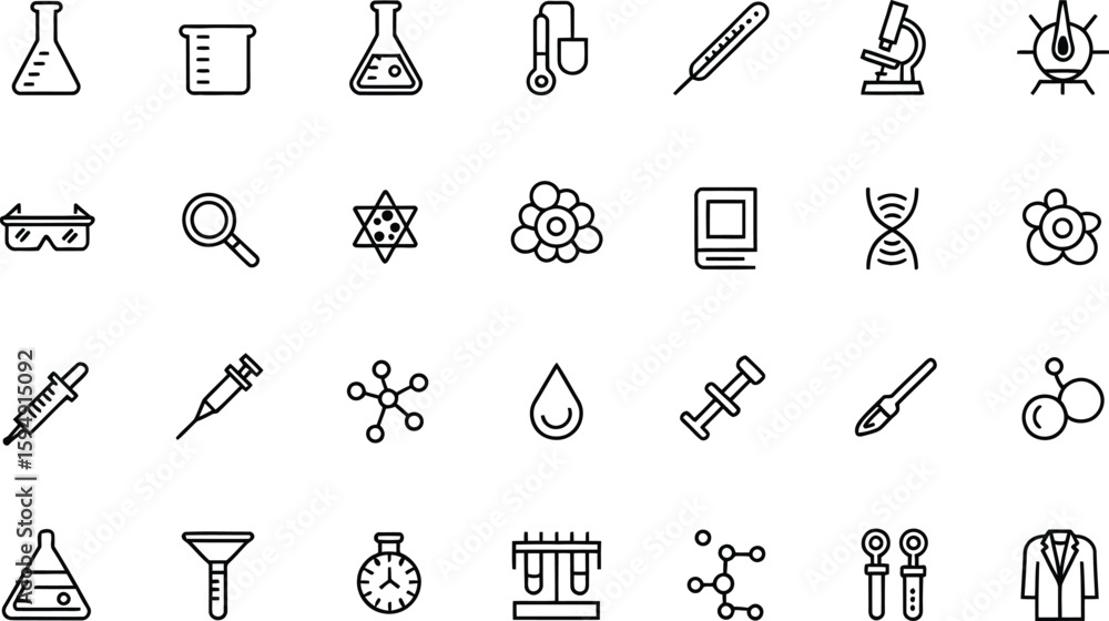Obraz premium Collection of science and laboratory equipment icons silhouette