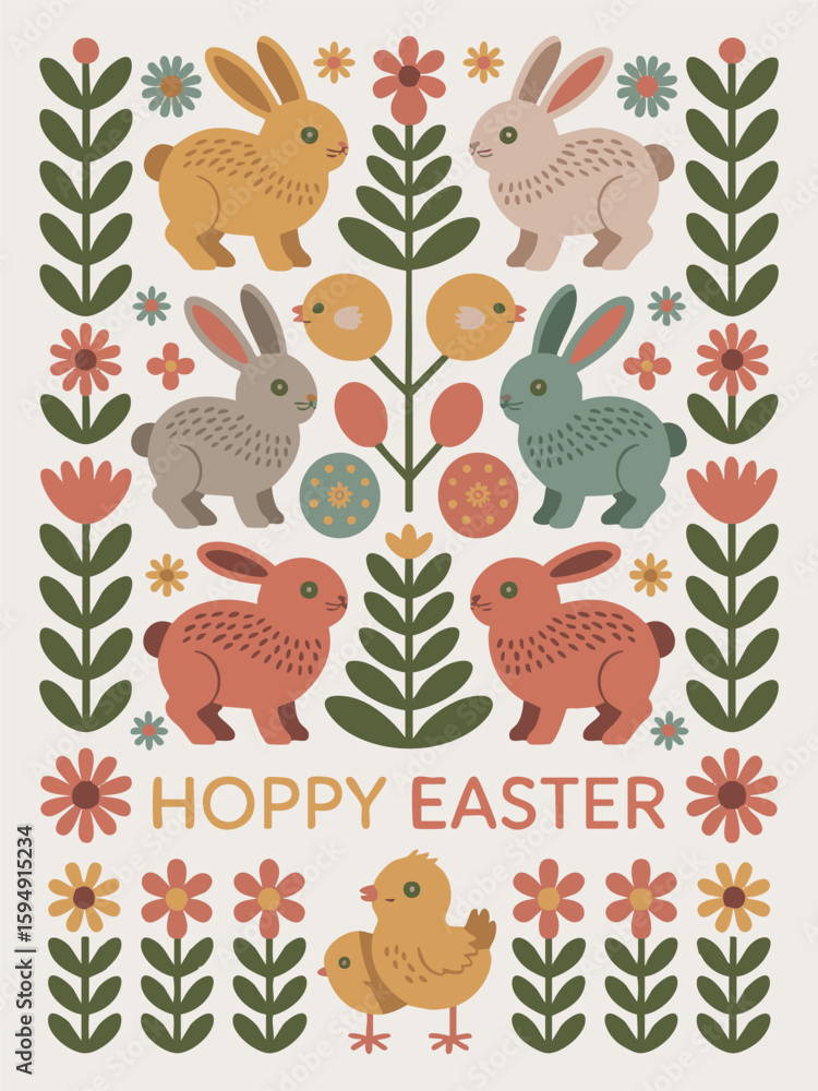 Obraz premium Scandinavian style vector clip art of Easter bunnies,