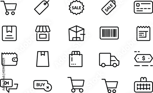 Collection of shopping and e commerce icons in silhouette style