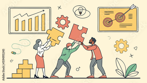 Teamwork and collaboration to achieve business goals and success
