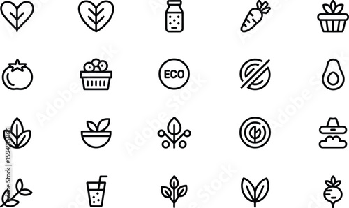 Collection of hand drawn organic food and health icons silhouette