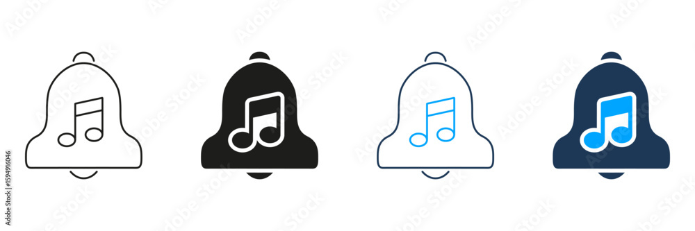 Fototapeta premium Bell With Music Note Line And Solid Icon Set. Notification Sound, Alert Tone, And Ringtone Symbol Collection. Audio Reminder And Alarm Concept. Isolated Vector Illustration