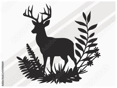 Majestic Deer Silhouette with Forest Elements Inside Antlered Wildlife Double Exposure Illustration for Nature Themed Creative Projects