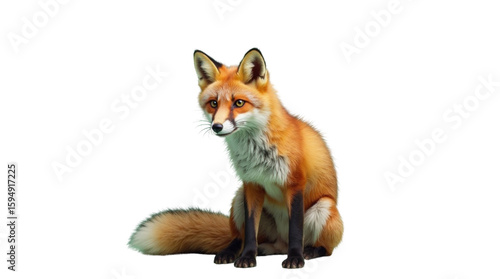 Wallpaper Mural Realistic Fox Sitting on Transparent Background with Bright Orange Fur and White Chest Torontodigital.ca
