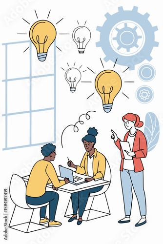 Diverse team brainstorming and generating innovative ideas in a modern office setting