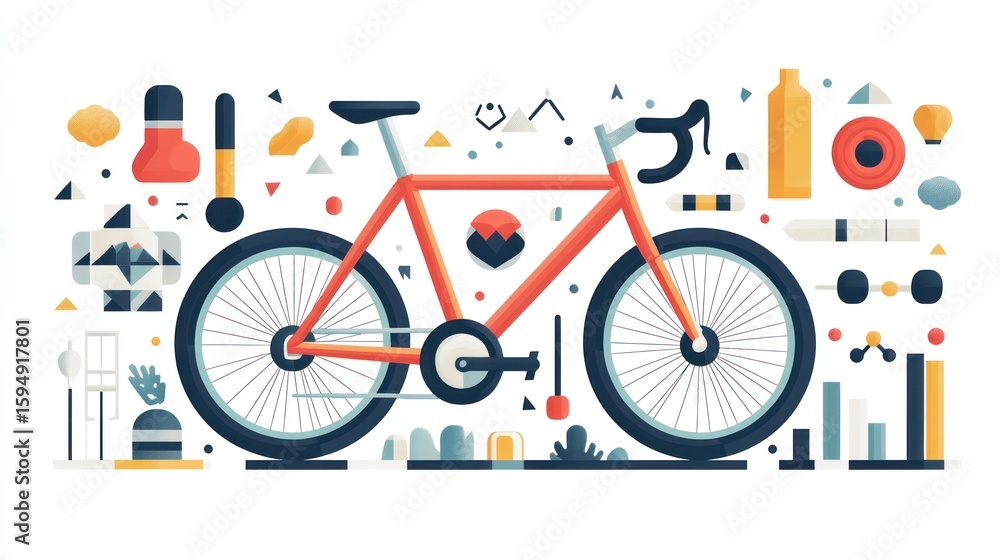 Fototapeta premium Colorful bicycle graphic design with accessories and elements